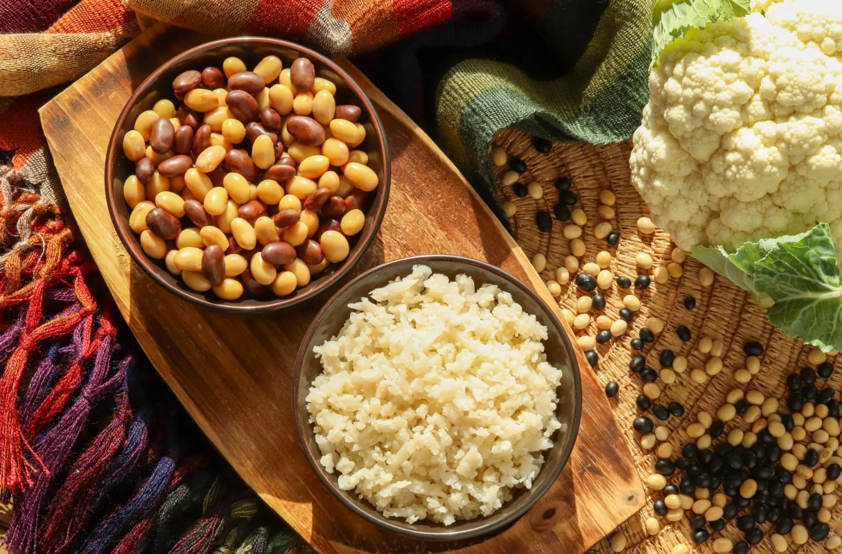 Soft Instant Pot Soybeans & Cauliflower Rice